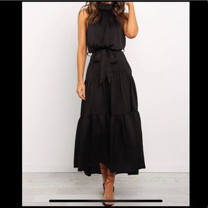 Black Halter Maxi Dress with Tie Waist